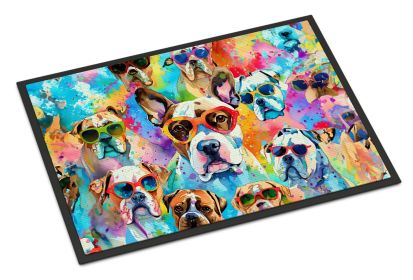 NEW Boxer Hippie Dawg Doormat Front Door Mat Indoor Outdoor Rugs for Entryway, Non Slip Washable Low Pile, 18H X 27W