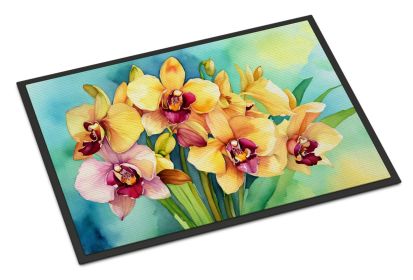 Orchids in Watercolor Doormat Front Door Mat Indoor Outdoor Rugs for Entryway, Non Slip Washable Low Pile, 24H X 36W